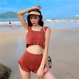 Christmas Gift Bikini Set Women Ruffles Design Stylish Retro Korean Style Newly Swimsuit Simple High Waist Sexy Knitted Beach Wear Ins Swimwear