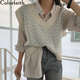 Kukombo 2022 New Winter Spring Women Sweaters Pullover Sleeveless Vest Waistcoat Korean Oversized Checkered Knitwear SWV18191