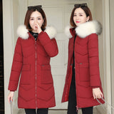 Kukombo Winter Jacket Women Parka Fur Collar Casual Hooded Slim Long Coat Fashion Female Jacket Cotton Padded Warm Outwear 8 Color
