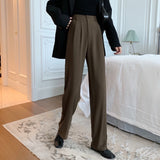 Kukombo 2022 Spring Long Pants For Women High Waist Capris Summer Fashion Elegant Casual Office Lady Straight Trousers