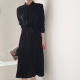 Kukombo Christmas Gift New 2022 Women's Spring Summer Shirt Dresses High Waist Korean Oversized Elegant Lace Up Pleated Long Dress DR06660