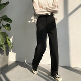 Christmas Gift 2021Pants Women Solid Loose High Waist Casual Long Trousers Trendy Pockets Womens Korean Pants Soft Simple Students