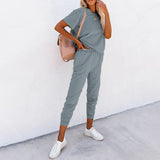 Kukombo  Women Casual Solid Suits Fashion Short Sleeve Pullover Top And Long Pants Jogging Two Piece Set Female Streetwear Tracksuits