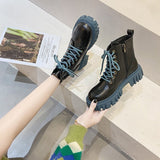 Kukombo Winter Martens Plus Velvet Boots Short Black Blue Women 2021 Platform British Style Rock Ladies Shoes Designer Rubber