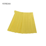 Christmas Gift Women Pleated Skirts Summer High Waist Ladies Dance Mini Skirt Harajuku Preppy Style Female Plaid Skirts Yellow Tennis Skirt