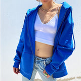 Kukombo Women Y2K E-Girl Oversized Zip Up Sweatshirt Casual Long Sleeve Hooded Jacket Drawstring Cardigan Coat 90S Vintage Streetwear