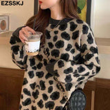Christmas Gift Leopard oversize cashmere Leaf sweater Sweater Pullovers Women winter autumn thick chic 2021 sweater long sleeve sweater top