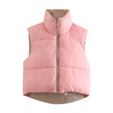 Christmas Gift Stylish Sweet Pink Double Wear Drawstring Cropped Vest Coat Women 2021 Fashion Stand Collar Zipper Waistcoat