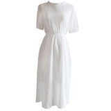 Kukombo Summer Dress Women's White Lace Dresses Short Sleeve Stand Collar 2022 Spring New Sweet High Waist Over The Knee Female Vestidos