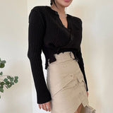 Kukombo Women Cardigan Sweater Spring Knitted Long Sleeve Short Coat Casual Single Breasted Korean Slim Ladies Cardigan Tops
