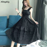 Christmas Gift Dresses Women Elegant Dot Fashionable Chiffon Casual Korean Style Sleeveless Spaghetti Strap Summer Femme Soft Stylish Basic Ins