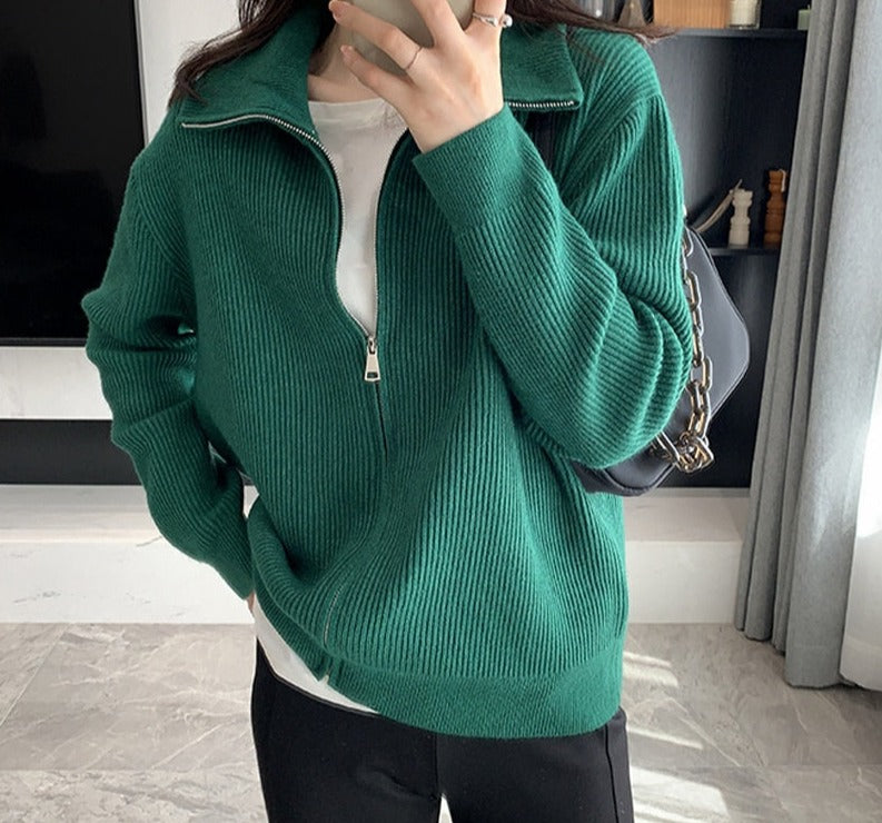 Christmas Gift  Vintage Thicken Turtleneck Women Cardigans Tops Autumn Winter Loose Zippers Casual Female Knitted Sweaters
