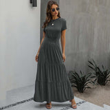 Christmas Gift 2021 Summer Maxi Dress Women High Waist Elegant Party Dress Ladies A Line Short Sleeve Long Robes Femme 2XL