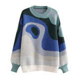 Christmas Gift Autumn Women Chic Printed Sweaters Vintage Batwing Long Sleeve O Neck Jumper Tops Female Fashion Casual Sweaters