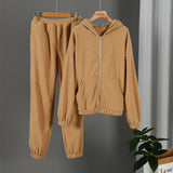 Kukombo  Casual Women Fleece Hoodie Two Piece Sets Hooded Zipper Outerwear And Harem Pant Suit Autumn Winter Fashion Streetwear Tracksuit