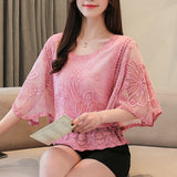Kukombo 2022 Summer New Chiffon Blouse Cotton Edge Lace Blouses Shirt Fashion Women Blouses Butterfly Flora Women Shirts Tops 4073 50