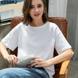 Christmas Gift New 2021spring summer Women oversize T-shirt Casual Loose cotton shortsleeve Brushed long T-shirt big Female Basic Thick Tops