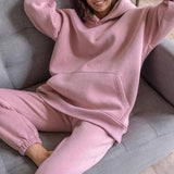 Women's Tracksuit Casual Fleece Two Piece Sets Oversized Hooded Long Sleeve Female Hoodie Suit Winter Sport Pants Ladies Set