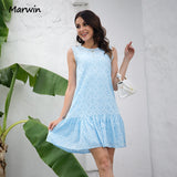 Christmas Gift Marwin Long Simple Casual Solid Pure Cotton Sleeveless Holiday Style High Waist Fashion Knee-Length Summer Dresses NEW Vestidos