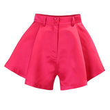 Kukombo red flare mini shorts high waist elegant women summer casual solid vintage beach casual fashion streetwear shorts