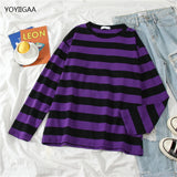Christmas Gift Spring Fall Women Tshirts Oversize Stripe T Shirt Harajuku Long Sleeve Female T-shirts O-neck Casual Ladies Tshirt Baisc Tops