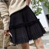 Christmas Gift Autumn winter short pleated skirt  for women mini sweater skirt short skirt a-line sun skirt new high-waist