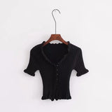 Kukombo Christmas Gift Summer Women Harajuku Knitted Short Ruffles Sleeve Shirt Crop Top Street Wear Femme Knit Skinny Tee Shirt Women