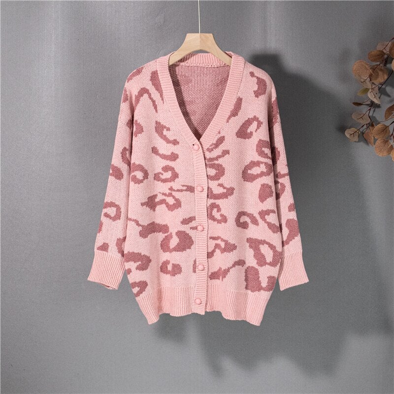 Christmas Gift  New 2021 Women's Autumn Winter Sweaters Fashionable Elegant Button Cardigans Leopard Oversized Vintage Tops SWC3186JX
