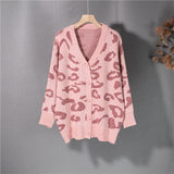 Kukombo New 2022 Women's Autumn Winter Sweaters Fashionable Elegant Button Cardigans Leopard Oversized Vintage Tops SWC3186JX