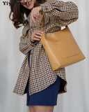 Christmas Gift Yiyiyouni Autumn Winter Single Breasted Plaid Shirt Jackets Women Long Sleeve Loose Outerwear Tops Female Oversized Wool Coat