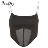 JuSaHy Y2K Summer Sexy Camisole for Women Sleeveless Lace See Through Square Neck Backless Crop Top Party Clubwear Female Tanks