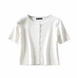 Kukombo Summer Crop Top Women Graphic T Shirts Vintage Short Button Up Shirt Elegant Graphic Tees Women Cute Tops Green 2022 New