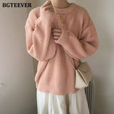 Christmas Gift BGTEEVER Thicken Basic O-neck Women Knitted Sweaters Casual Loose Solid Jumpers Female Long Sleeve Pullover Tops 201 Autumn