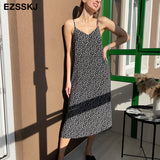 Christmas Gift A-line Spring summer  floral 2021 Woman printed Stripe dress  Dress Casual Long Camisole dress Women Loose chiffon maix dress