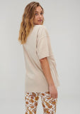 Kukombo Spring Summer Baggy Tee Fashion Ribbed Collar For Texture Screen Printed Oversized Fit Cotton Tshirt For Women