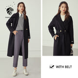Christmas Gift FANSILANEN 100% Wool Blend Long Women's Coat Autumn Winter Cashmere Black Winter Coat Female Woolen Pink Jacket Overcoat Ladies