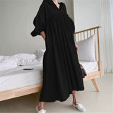 Christmas Gift 2023 early spring simple solid cascading pleated hoodies down solid long dress simple classic retro temreprament dress 2023 new