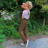 Kukombo Low Waist Corduroy Wide Leg Pants Female Vintage Brown Casual Straight Trousers Women Harajuku Bottoms Streetwear