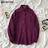 Christmas Gift BGTEEVER 2021 Spring New Chic Long Sleeve Women Blouses Tops Single-breasted One Pocket Loose Female Solid Shirts Blusas femme