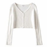 Kukombo Women Sweater Cardigan Korean Long Sleeve Crop Top Green Cardigans Vintage Knitted Sweaters Korean Crop Sweater White Ladies Top