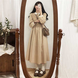 Kukombo Vintage Old Long Sleeve Midi Dress Women Autumn Korean Fashion Elegant Japanese Kawaii  Chic Trendy Kpop Clothes 2022