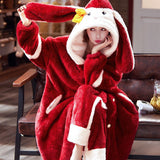 Kukombo Christmas Gift Winter Pajamas Female Facecloth Nightgown Female Thickened Long Paragraph Cute Sweet Korean Version of The Home Furnishing Suit