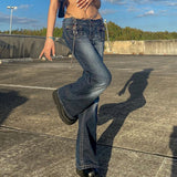Kukombo Pockets Low Waisted Jeans Vintage Flare Pants Streetwear Women'S Trousers Wide Leg Pants 2022 Autumn Winter Fashion 90S
