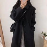Christmas Gift Woman Long Coat Korean Preppy Style Fashion Retro Versatile Windbreaker Casual Warm Woolen Coat Cotton 2021 Winter Women Coat