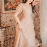Kukombo  French Fairy Vintage Dress 2022 Summer Bowknot A-Line Elegant Lace Dress Female Square Collar One Piece Dress Korean Weddings