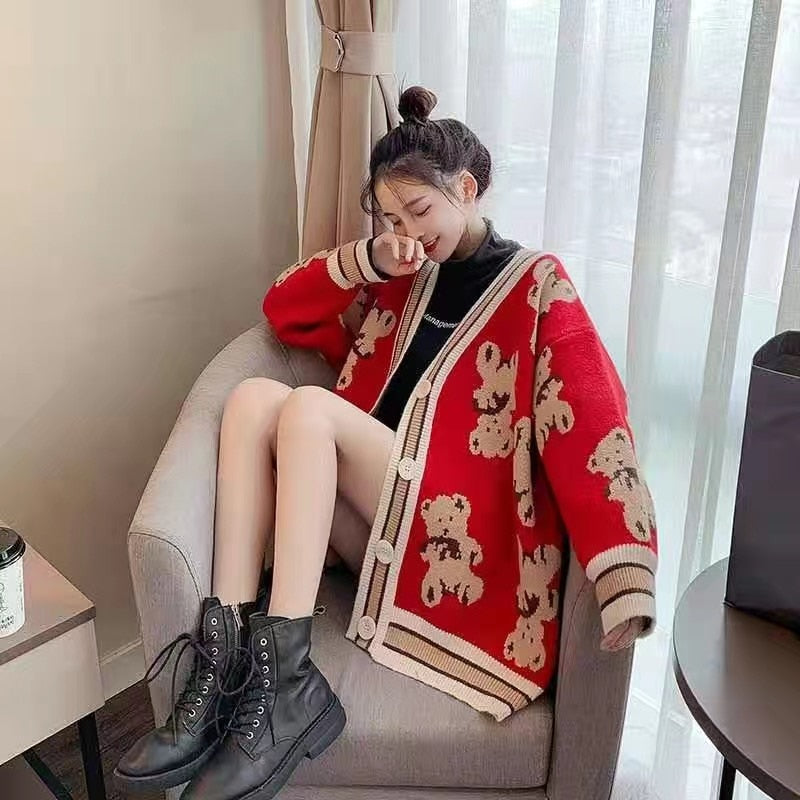 Christmas Gift Large size female lazy new knitted cardigan sweater jacket women's 2021 autumn and winter new Korean women loose trend ins hot
