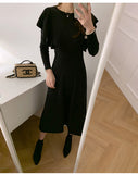 Kukombo Graduation Gift Big Sale  Vintage Elegant O-Neck Female Thicken Knit Long Dress Slim Full Sleeve Ruffles Women Sweater Dresses Vestidos Autumn Winter
