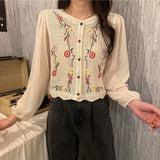 Kukombo Blouse Women Print Casual Simple Hollow Out Teens Square Collar Daily Vintage Harajuku Crop Chic Comfortable College Loose New
