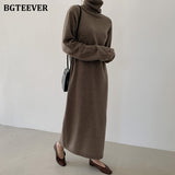 Christmas Gift BGTEEVER Casual Thicken Warm Women Knitted Dress Full Sleeve Loose Turtleneck Female Sweater Dresses 2021 Autumn Winter Vestidos