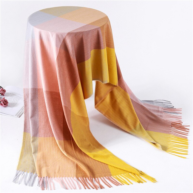 Christmas Gift 2021 warm winter scarf for lady fashion plaid cashmere scarves women shawls and wraps thick high quality pashmina neck bandana